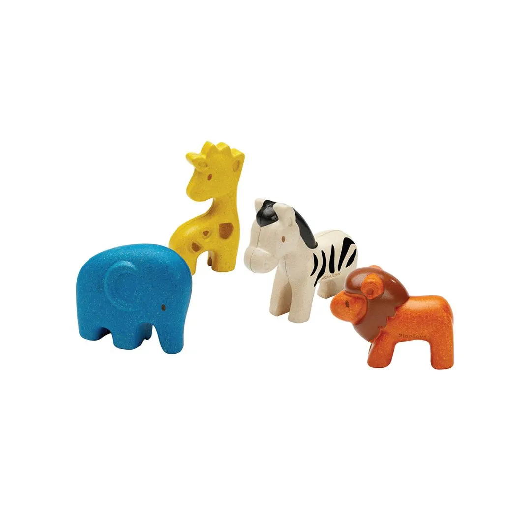 PlanToys Wild Animals Set 4 figurines bois jungle