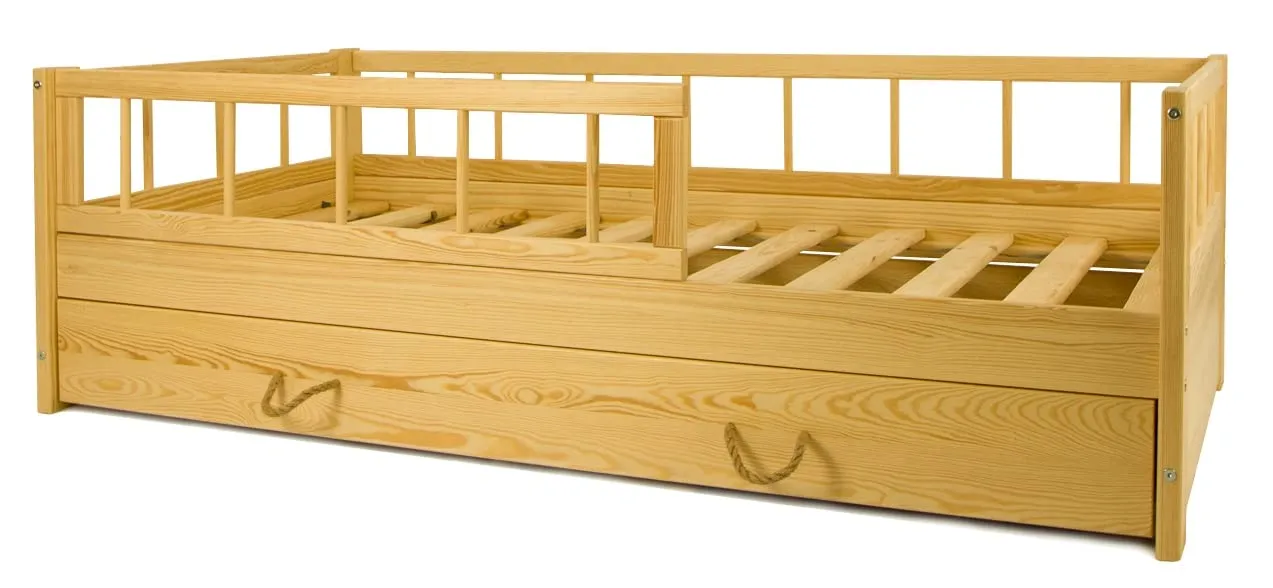 Velinda lit enfant bois barrière tiroir 160x80 naturel