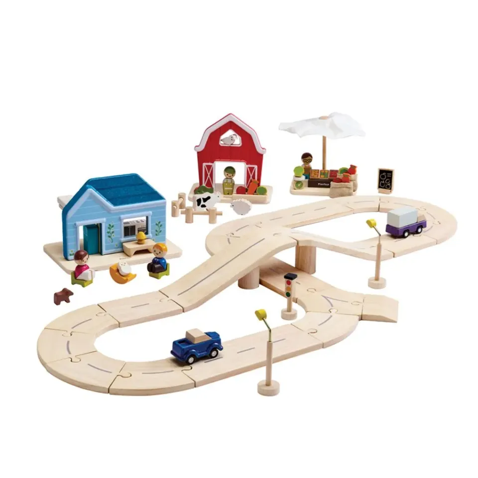 PlanToys My Little Neighborhood Circuit Voiture Bois 79 pièces