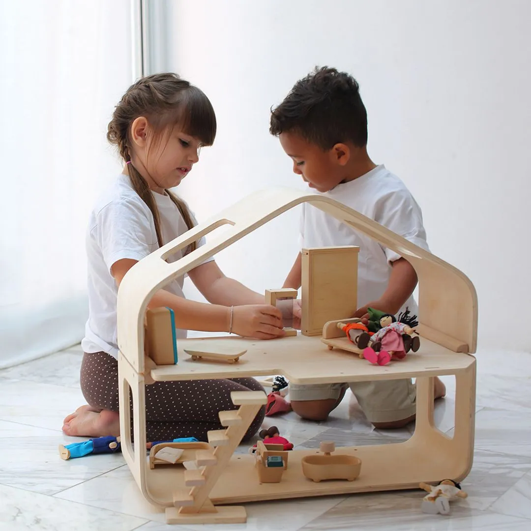 PlanToys Contemporary maison poupée bois meublée 2 étages