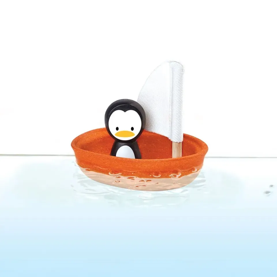 PlanToys Sailing Boat Penguin bateau bain bois 12 mois