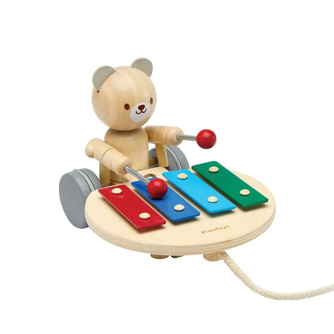 PlanToys Bear jouet à tirer ours musical bois