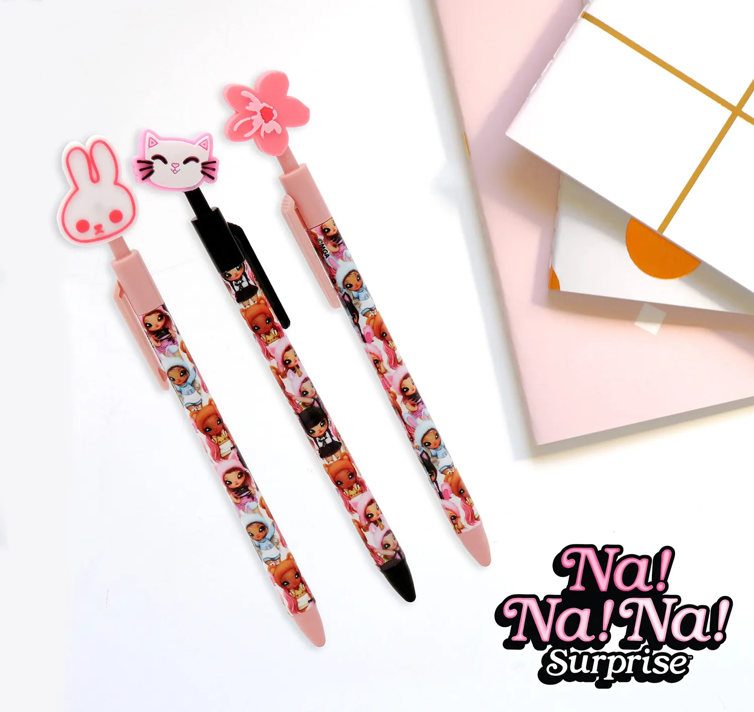 Na! Na! Na! Surprise lot 3 stylos bille chat fleur lapin