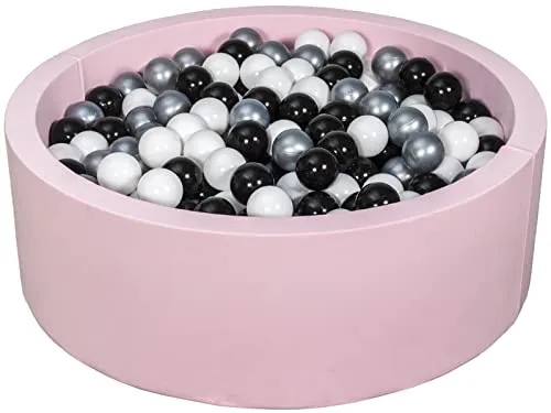 Velinda piscine à balles rose + 450 balles noir blanc argent