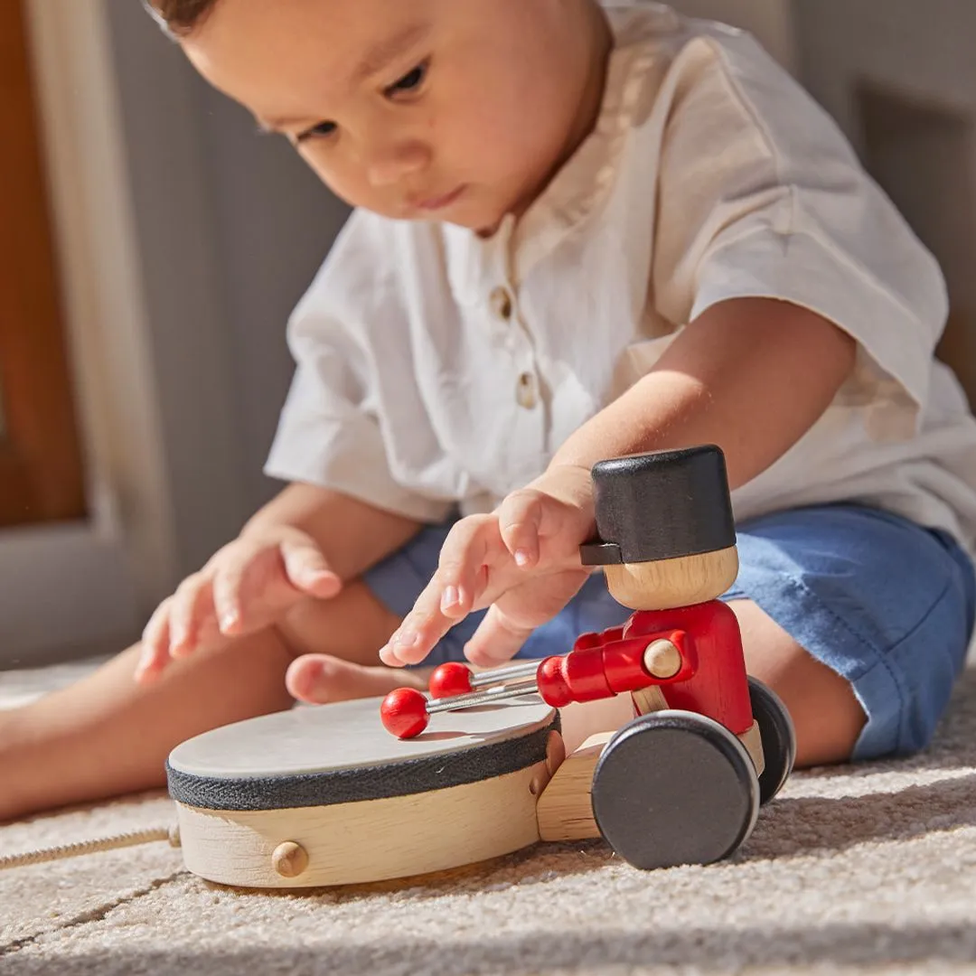 PlanToys Pull Along Drummer jouet à tirer bois dès 12 mois
