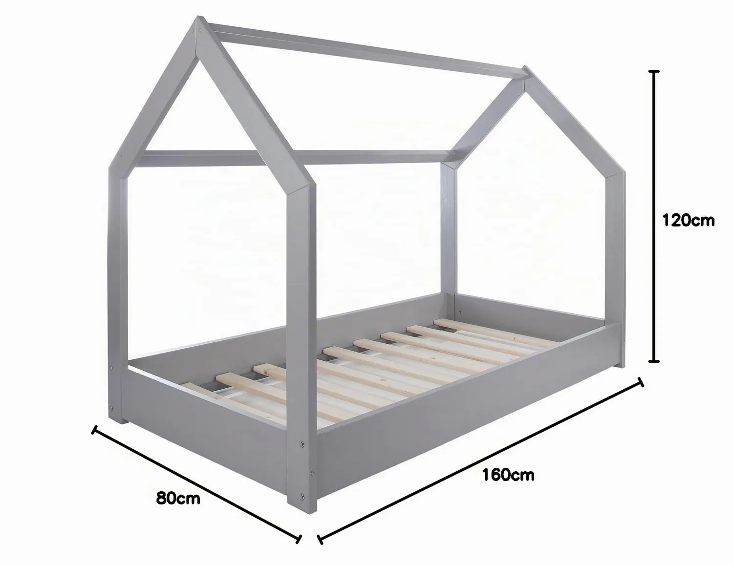 Velinda Lit Maison Cabane 2 en 1 Bois Gris 160x80 cm