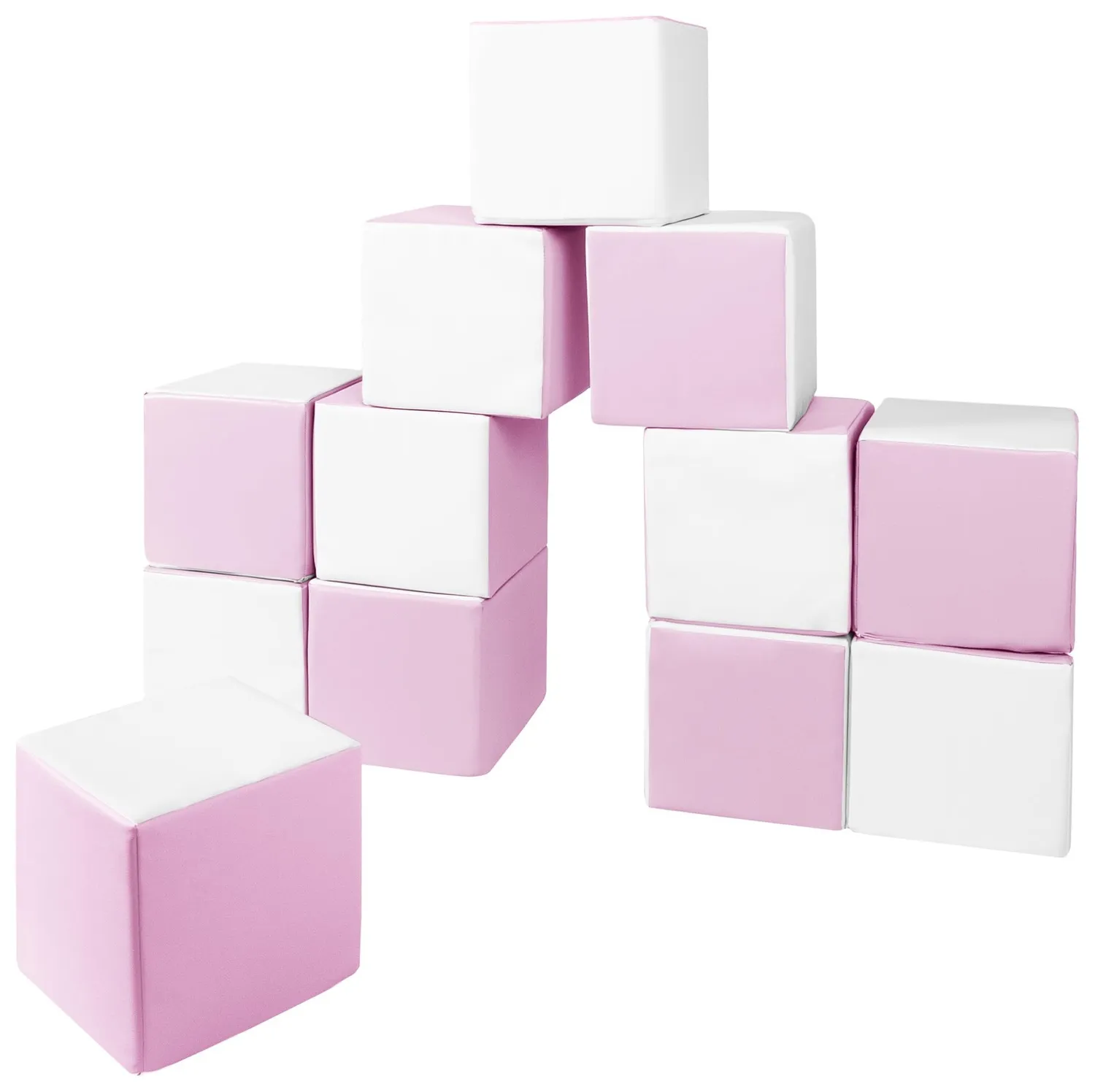 Velinda Cubes Lot de 12 Blocs Mousse Blanc Rose Pastel Crèche