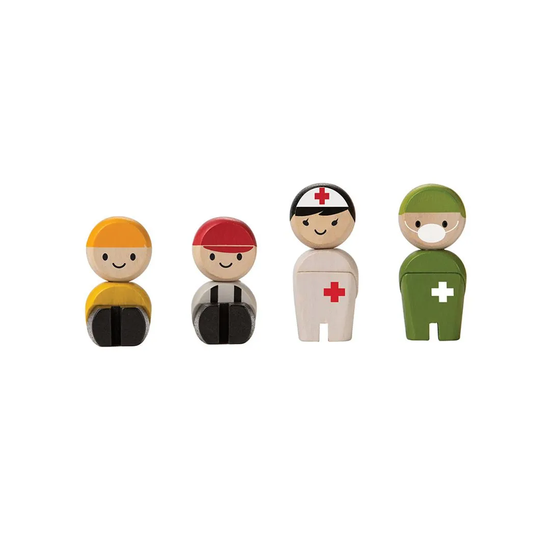 PlanToys Rescue Crew figurines secours bois 4 pièces