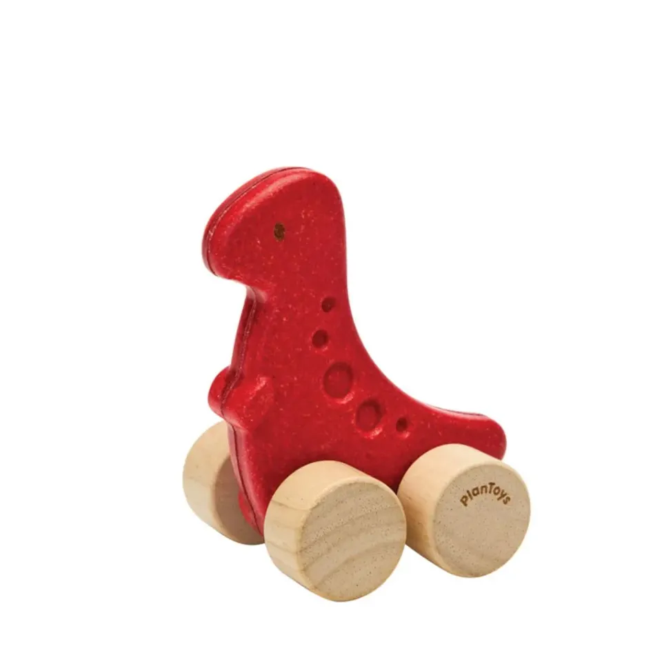 PlanToys Dino Rex voiture à pousser rouge bois