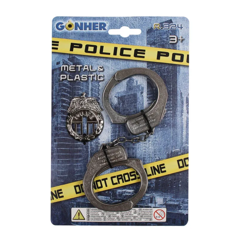 Gonher Police menottes + plaque métal enfant