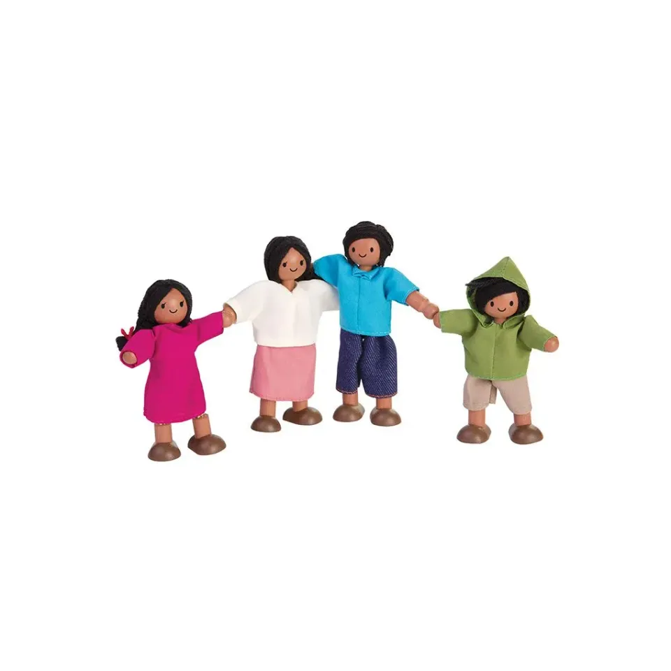 PlanToys Doll Family poupées peau mate 4 figurines bois