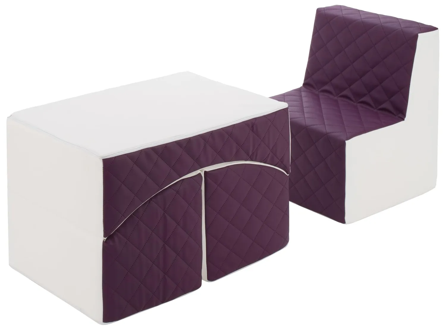 Velinda Repos fauteuil enfant + pouf blanc turquoise éco-cuir