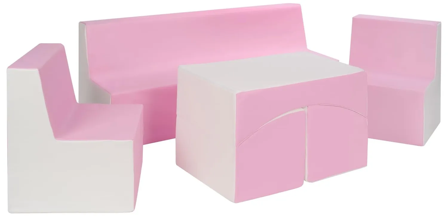 Velinda ensemble canapé enfant éco-cuir blanc bleu pastel