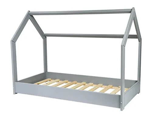 Velinda Maison cabane lit enfant 160x80 gris matelas Standard pin