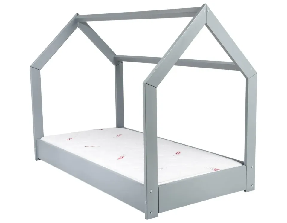 Velinda Maison cabane lit enfant 160x80 gris matelas Standard pin