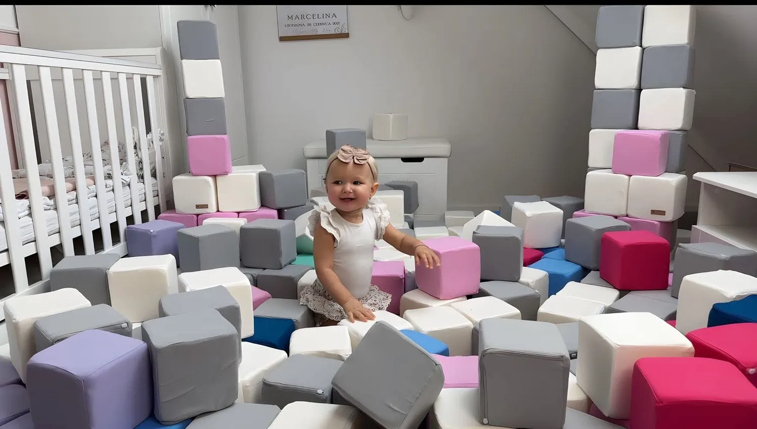 Velinda Pyramide lot 45 blocs mousse blanc bleu gris construction
