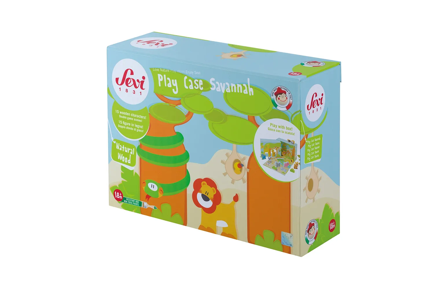 Sevi 82853 Play Case Savane figurines bois 15 pièces