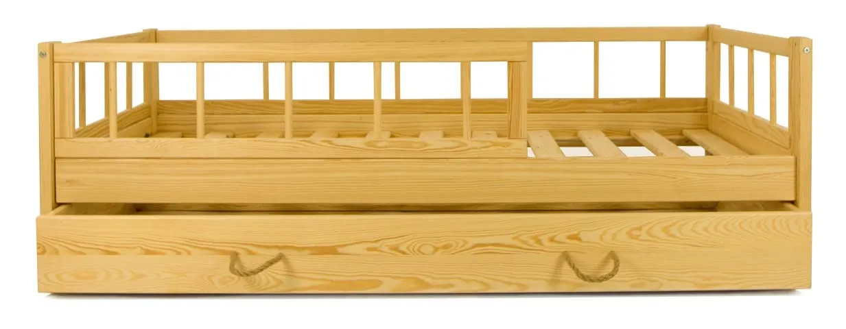 Velinda lit enfant bois barrière tiroir 160x80 naturel