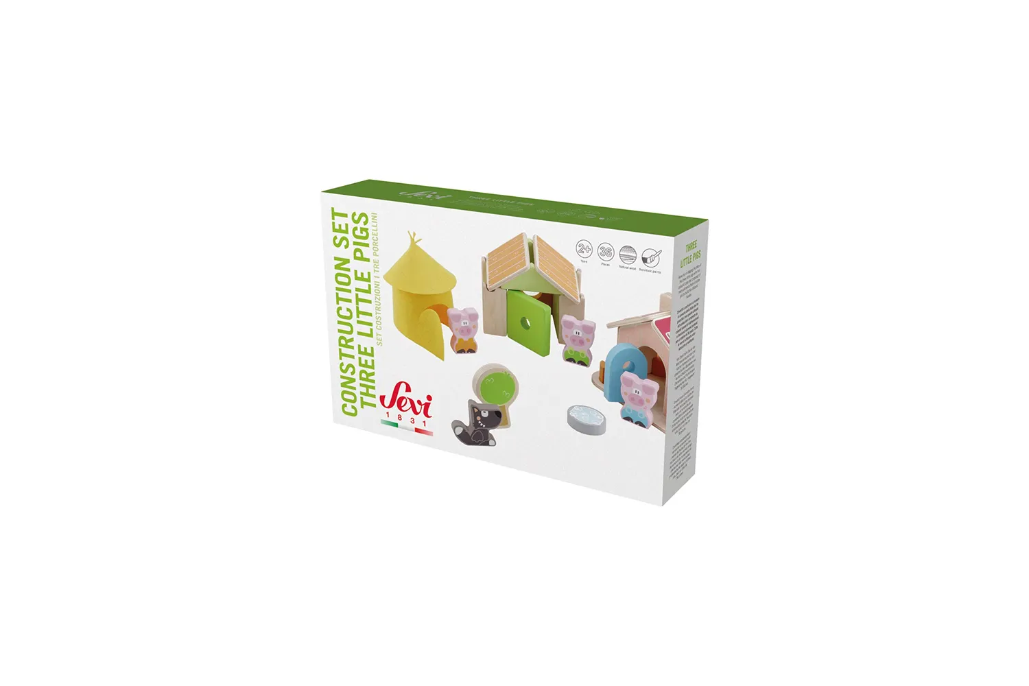 Trudi Sevi 83062 jeu construction bois 36 pièces cochons