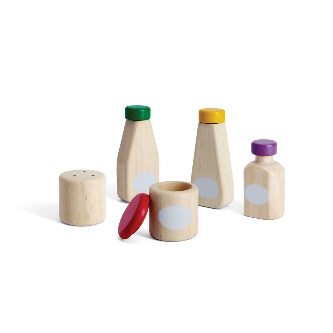 PlanToys Condiment Set dinette condiments bois 2 ans