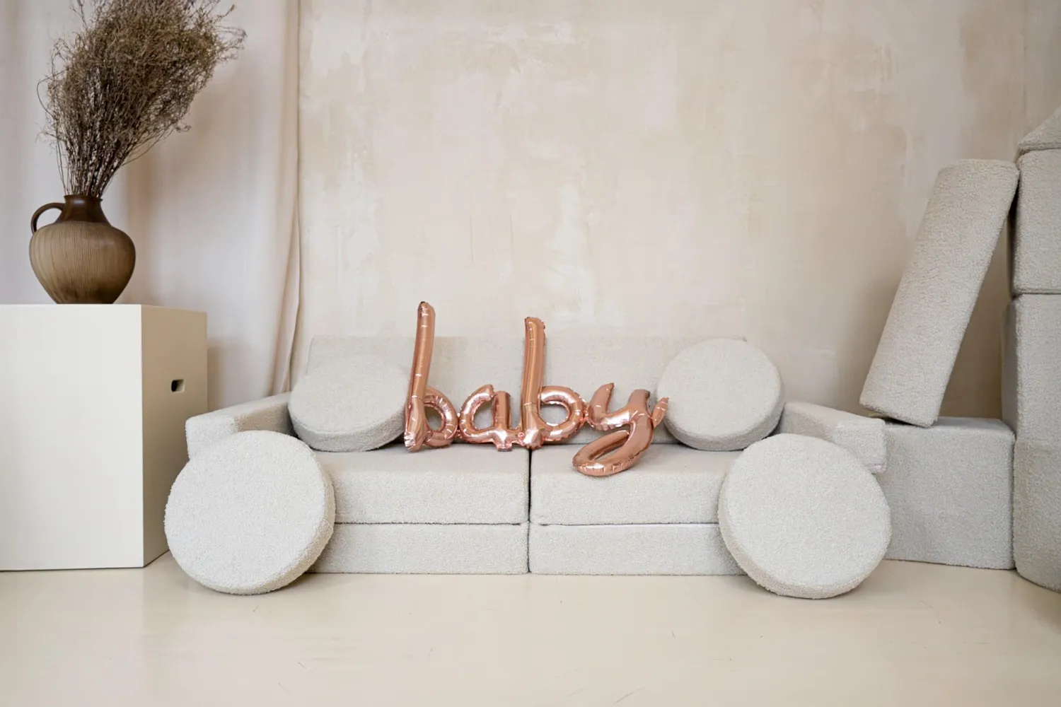 Velinda canapé bouclé modulaire menthe mousse enfant