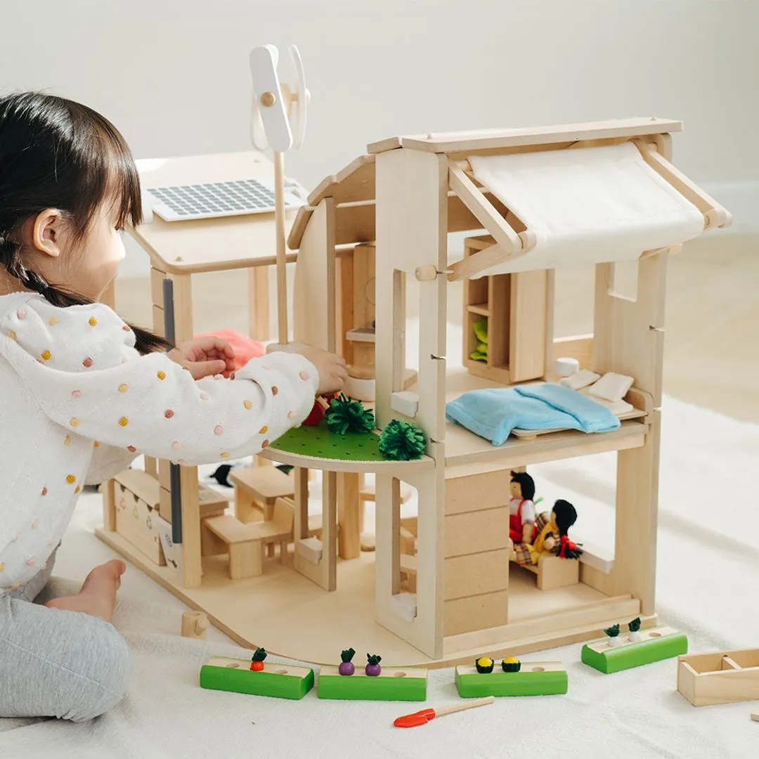 PlanToys Green Dollhouse maison de poupée verte avec meubles bois