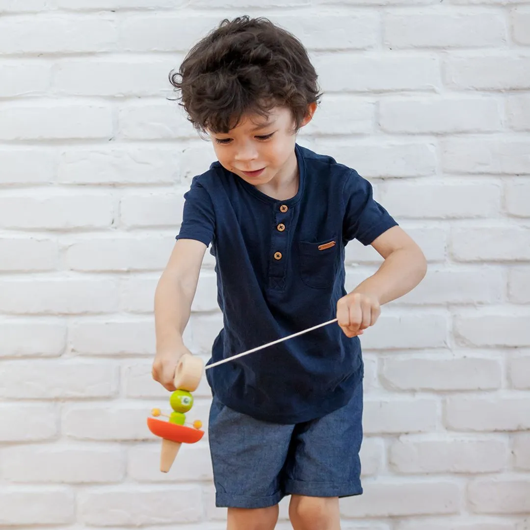 PlanToys Spaceship Top toupie bois vaisseau à ficelle