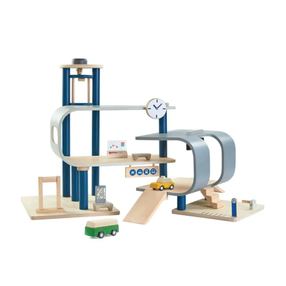 PlanToys Central Station gare train bois héliport
