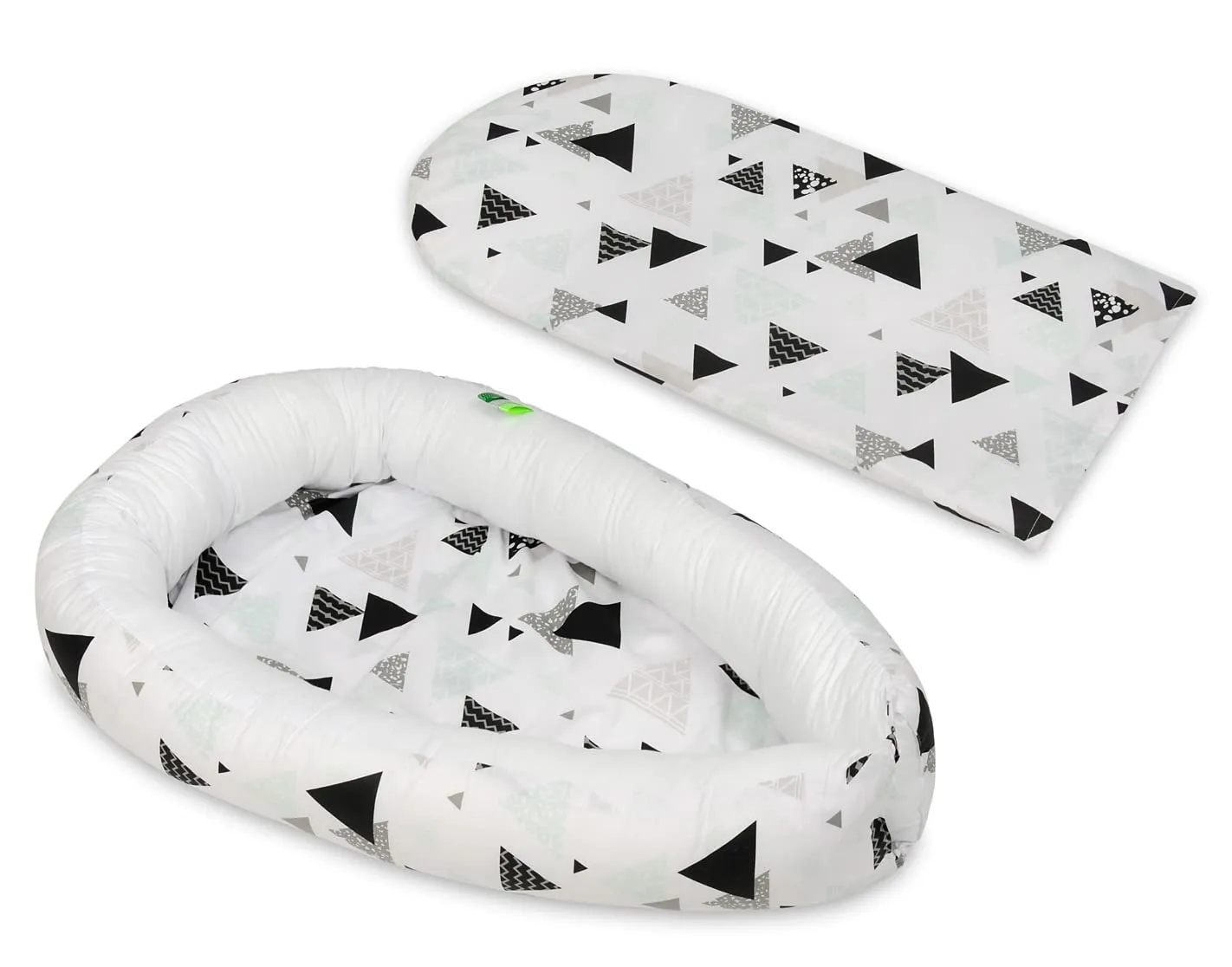 Velinda Triangles Menthe cocon bébé coton réglable blanc