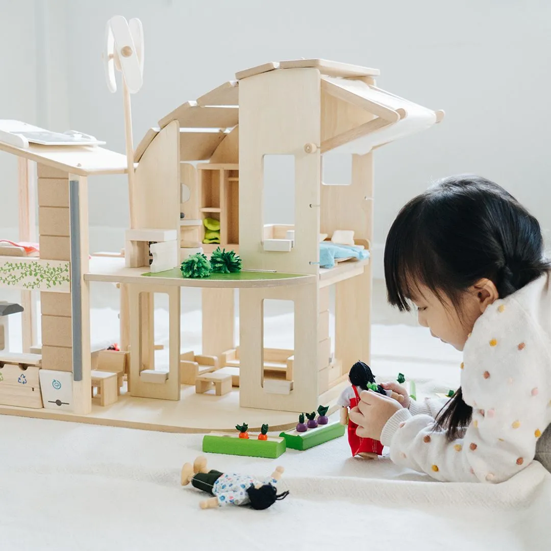 PlanToys Green Dollhouse maison de poupée verte avec meubles bois