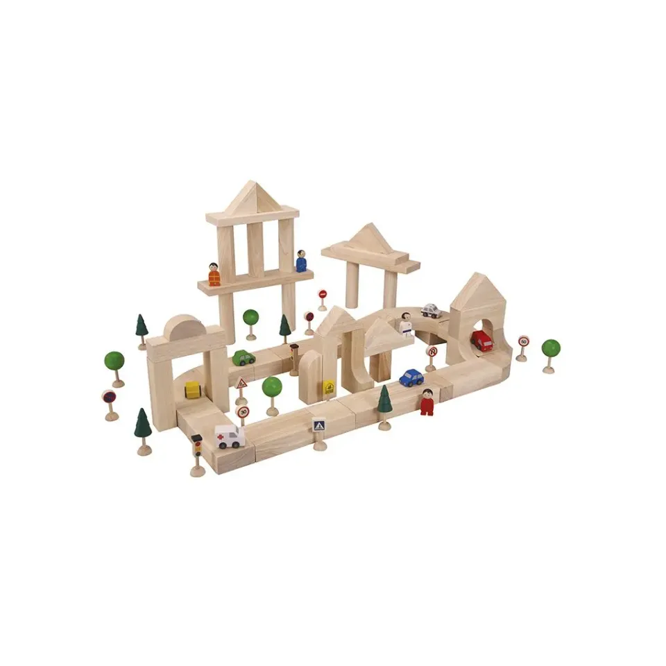 PlanToys Block Set B cubes bois ville 50 blocs coffret