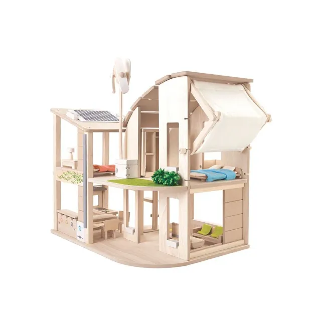 PlanToys Green Dollhouse maison de poupée verte avec meubles bois