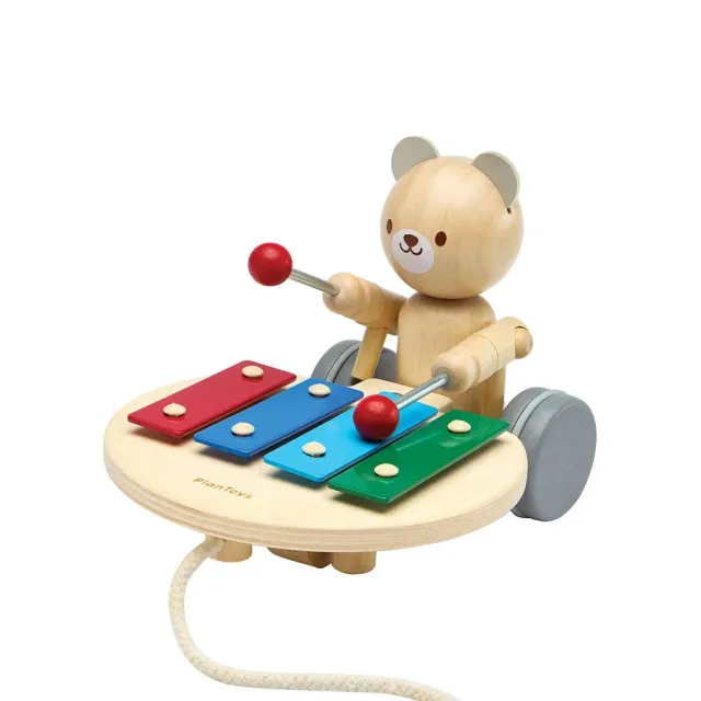 PlanToys Bear jouet à tirer ours musical bois
