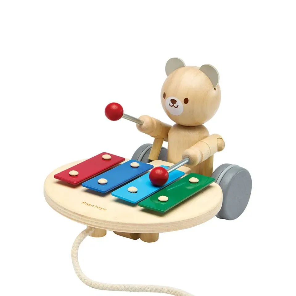 PlanToys Bear jouet à tirer ours musical bois
