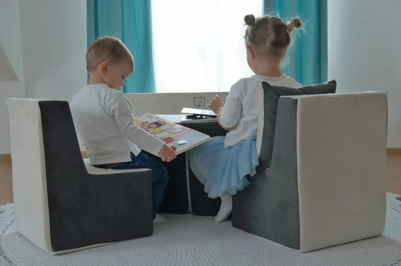 Velinda Fauteuil Pouf Enfant Bleu Ergonomique