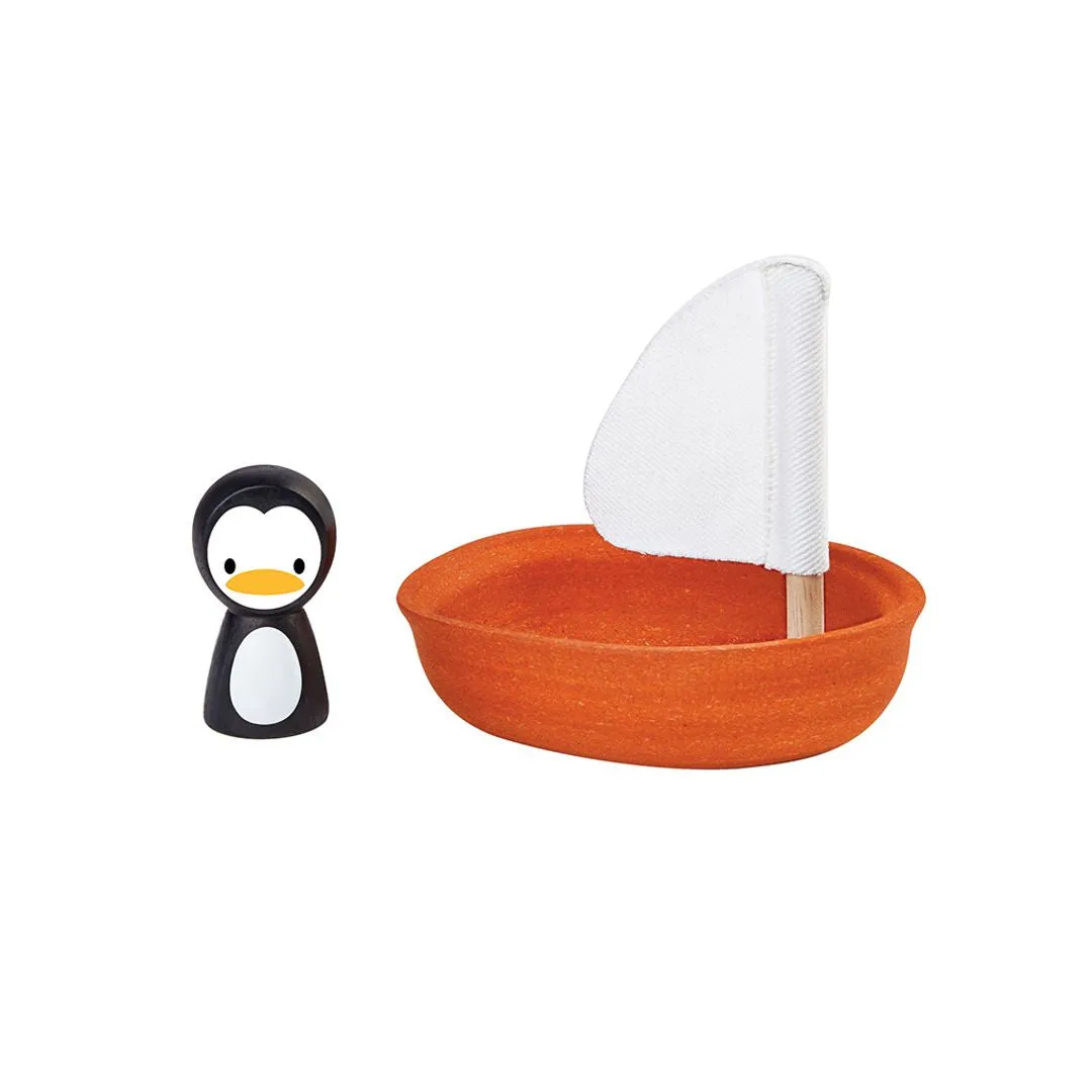 PlanToys Sailing Boat Penguin bateau bain bois 12 mois