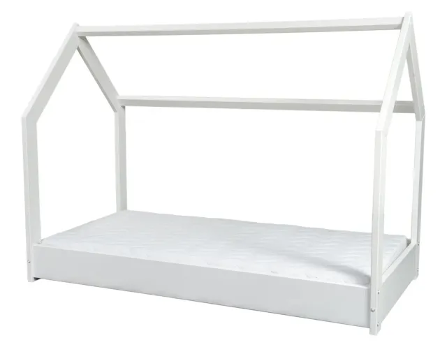 Velinda lit maison cabane 160x80 blanc pin + matelas ECO