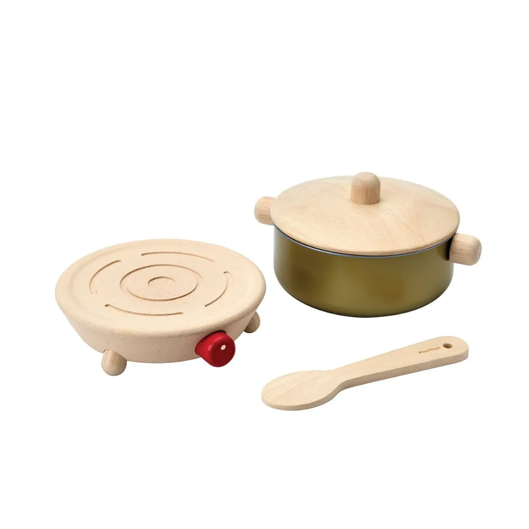 PlanToys Cookery Set dinette bois 2 ans pot et poêle