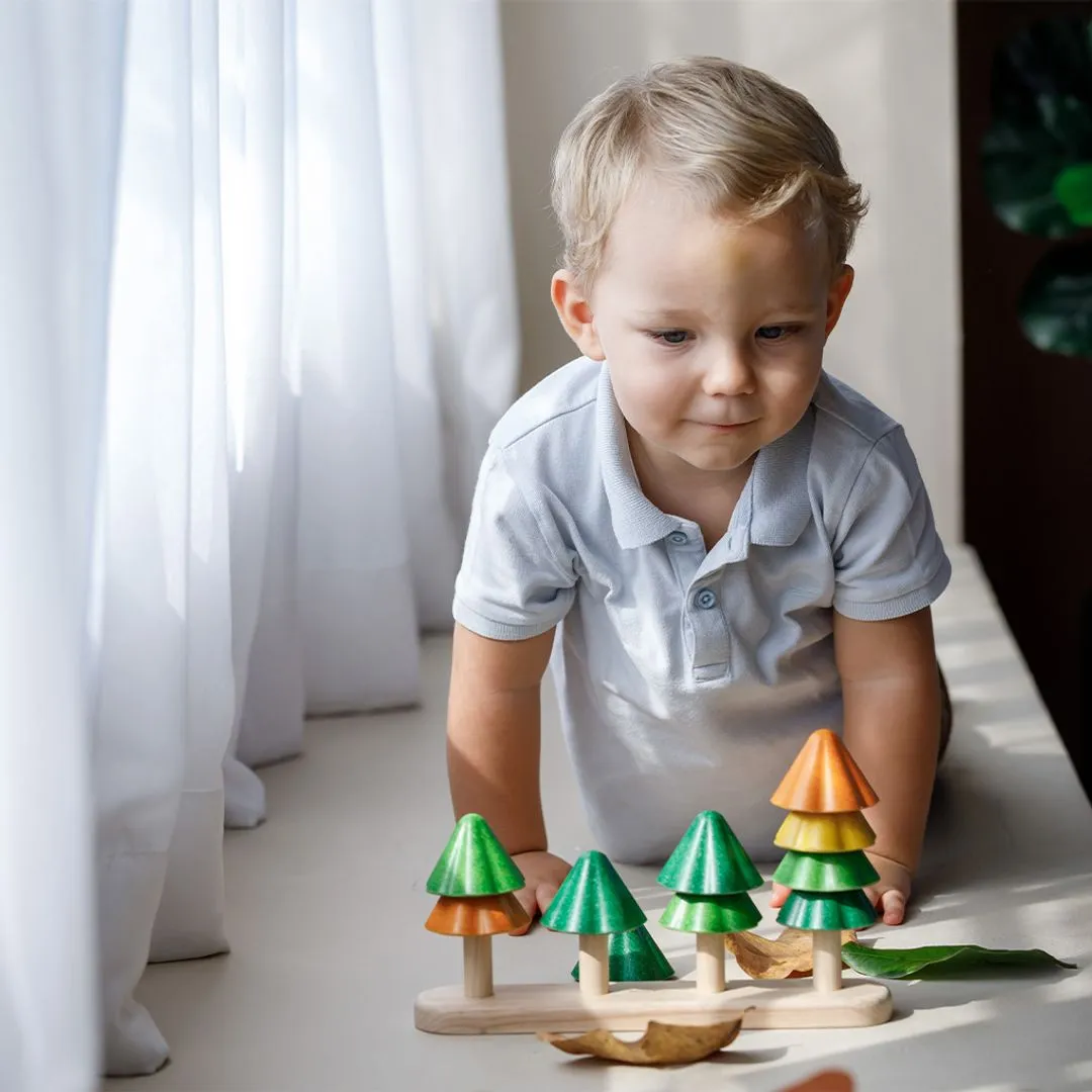 PlanToys Sort & Count Trees jeu à empiler bois 14 pièces