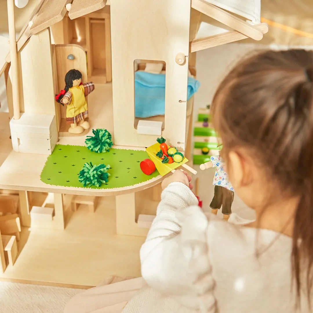 PlanToys Green Dollhouse maison de poupée verte avec meubles bois