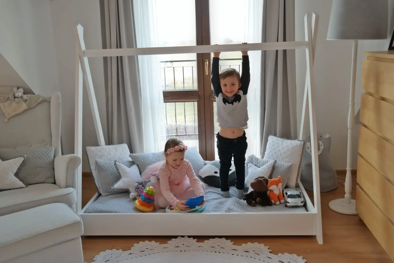 Velinda lit maison 2 en 1 enfant blanc 160x80 bois