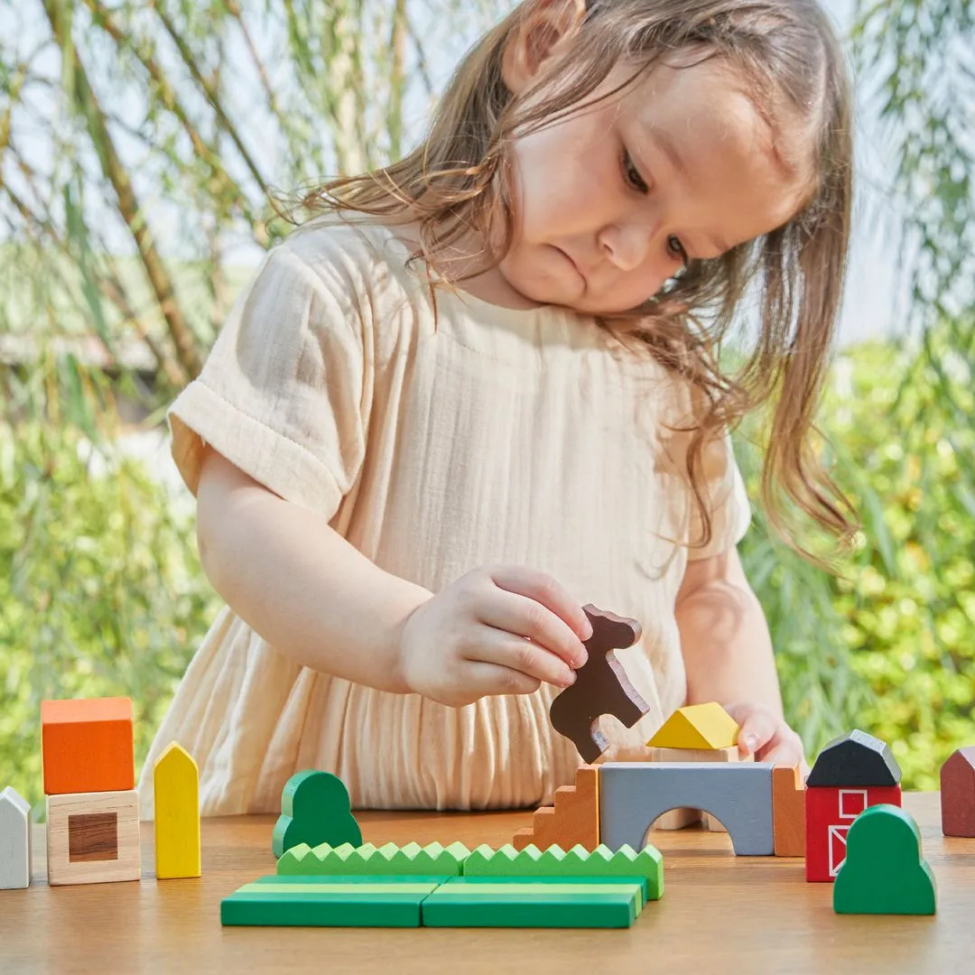 PlanToys Country Blocks blocs ferme bois 27 pièces