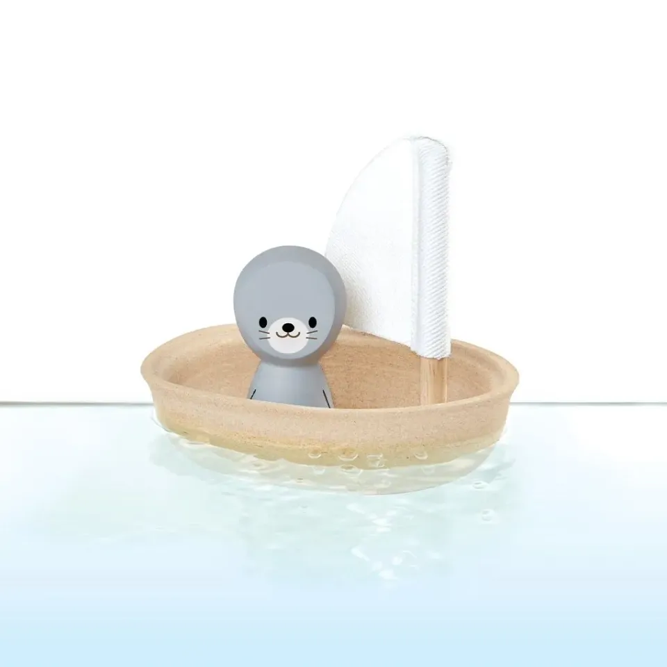 PlanToys Sailing Boat Seal bateau bain bois phoque dès 12 mois
