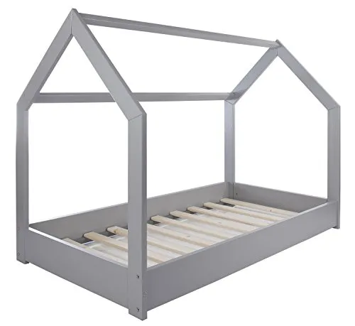 Velinda Lit Maison Cabane 2 en 1 Bois Gris 160x80 cm