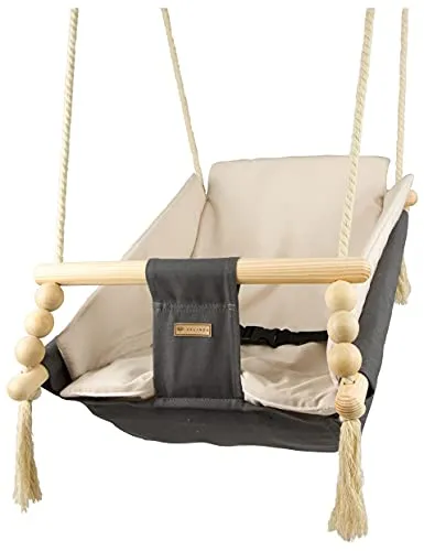 Velinda bascule bébé hamac bois coton gris-beige