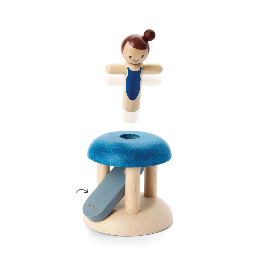 PlanToys Jumping Gymnast jouet pression bois bébé