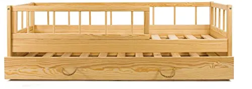 Velinda lit enfant bois gigogne 160x80 naturel barrière