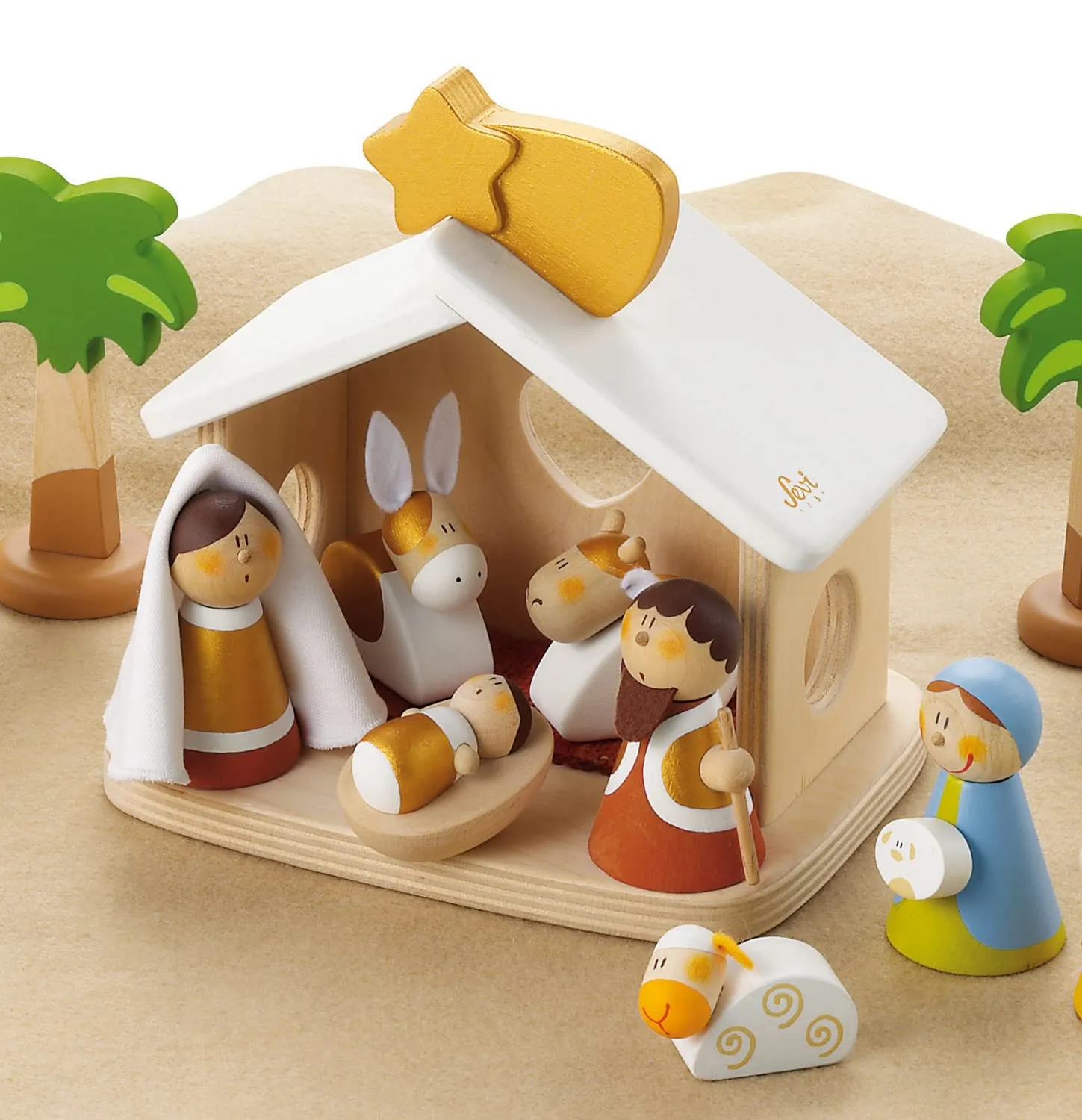 Sevi Large Wooden crèche en bois classique personnages étoile