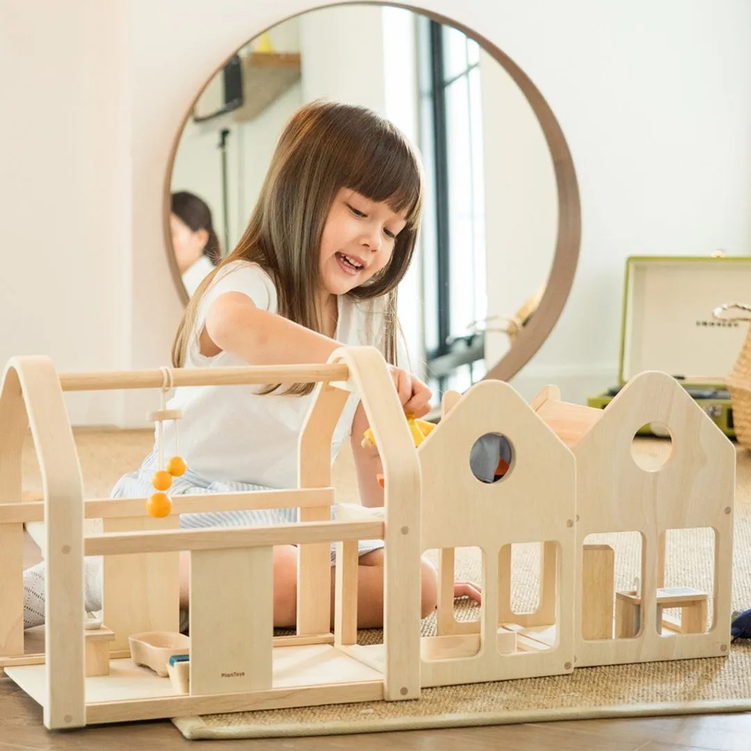 PlanToys Slide N Go Dollhouse maison poupée 20 pièces bois