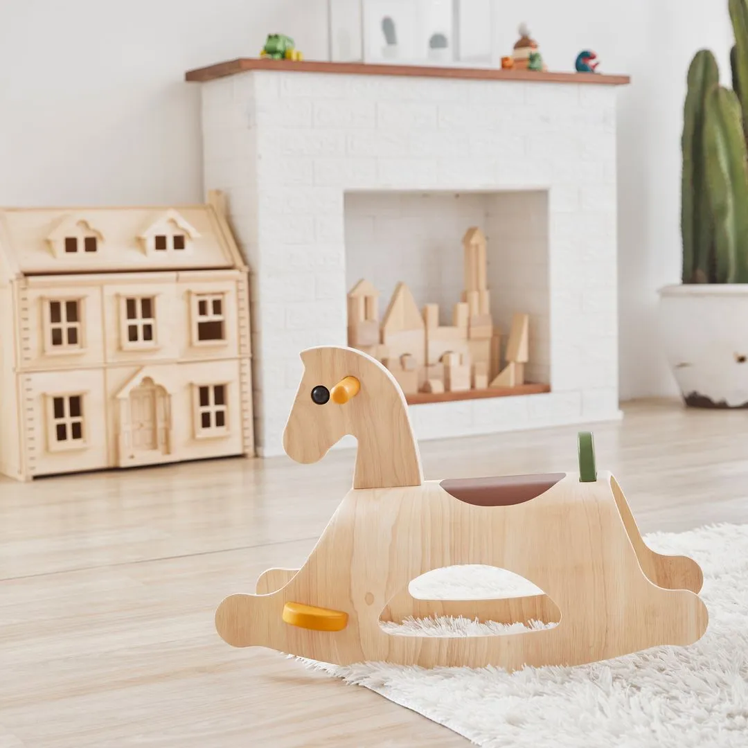 PlanToys Palomino cheval à bascule rouille bois
